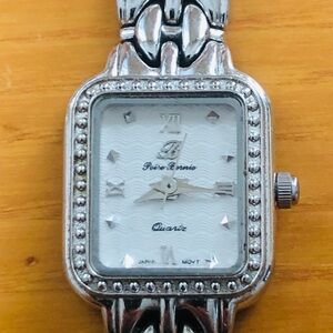 Silver Rectangular Watch with White Dial